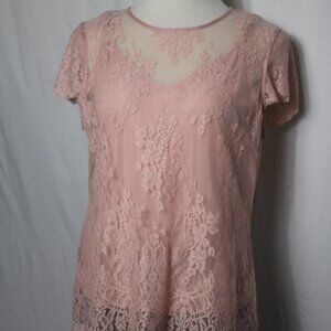 White House Black Market Pink Lace Top with Pink Camisole Women's Large